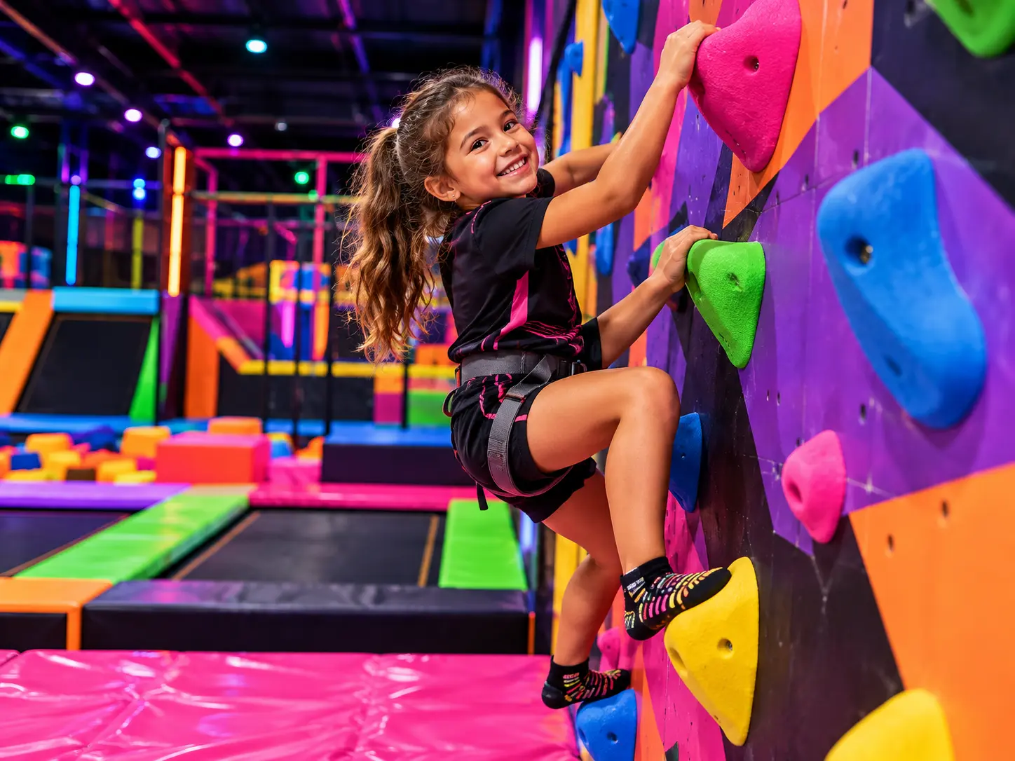 Parede de escalada no Happy Jump