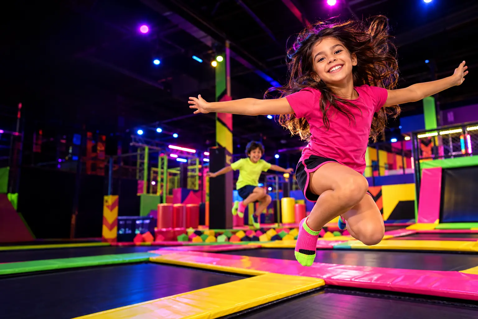 Crianças se divertindo nos trampolins do Happy Jump